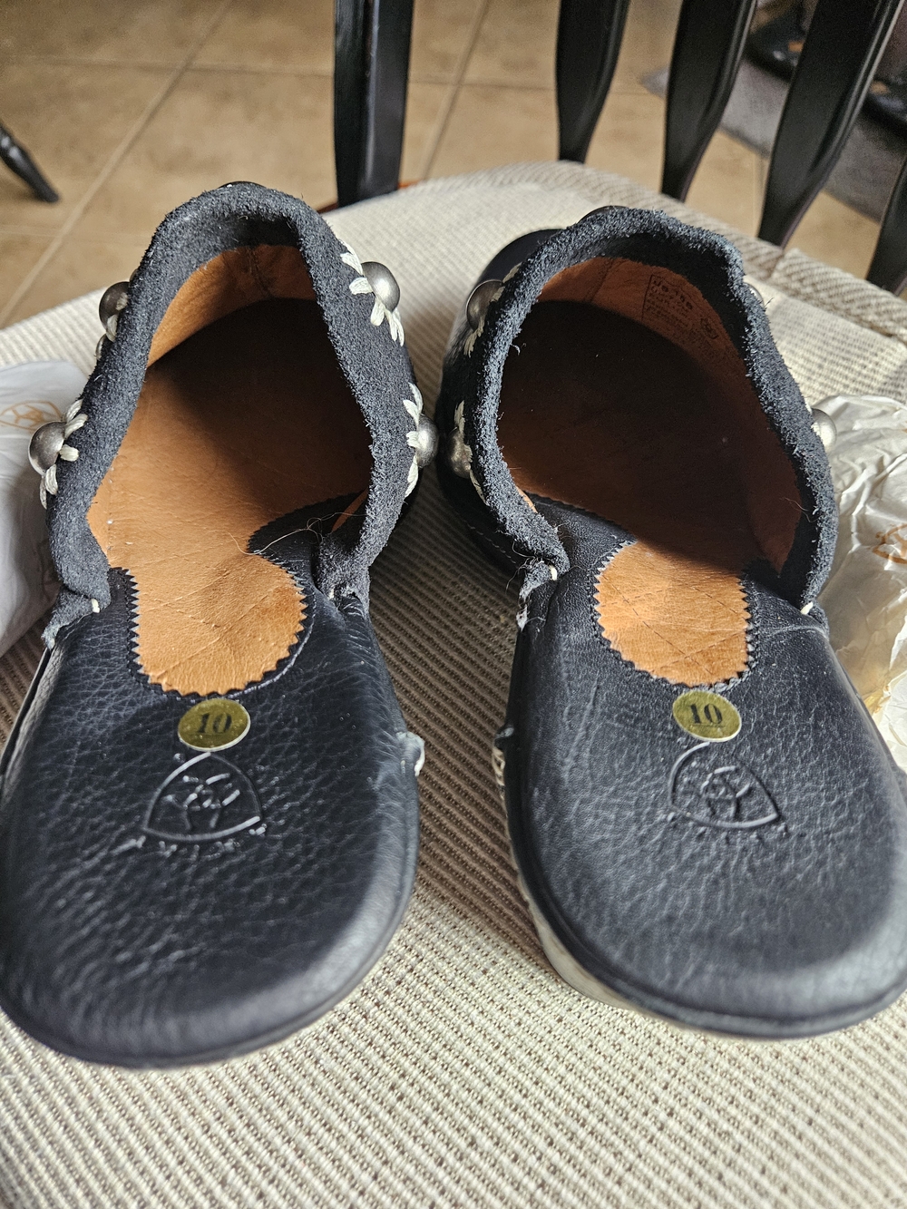 Ariat Black Leather Clog Mules with Decorative Sunburst Studs - Picture 6 of 7
